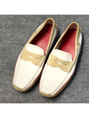Tod's Gommino Penny Driving Loafers White Tan Suede Red
